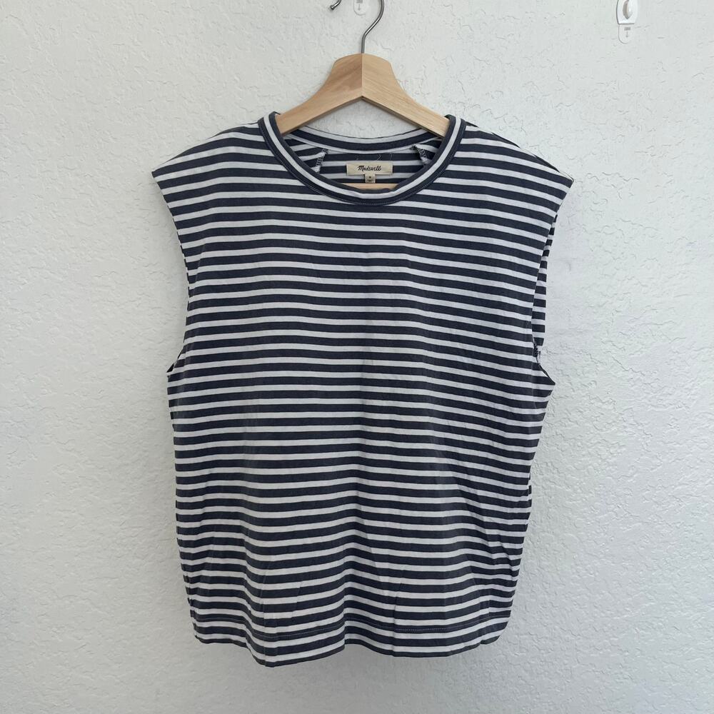 Madewell Striped Structured Muscle Tee Shoulder Pad Top Size Medium
